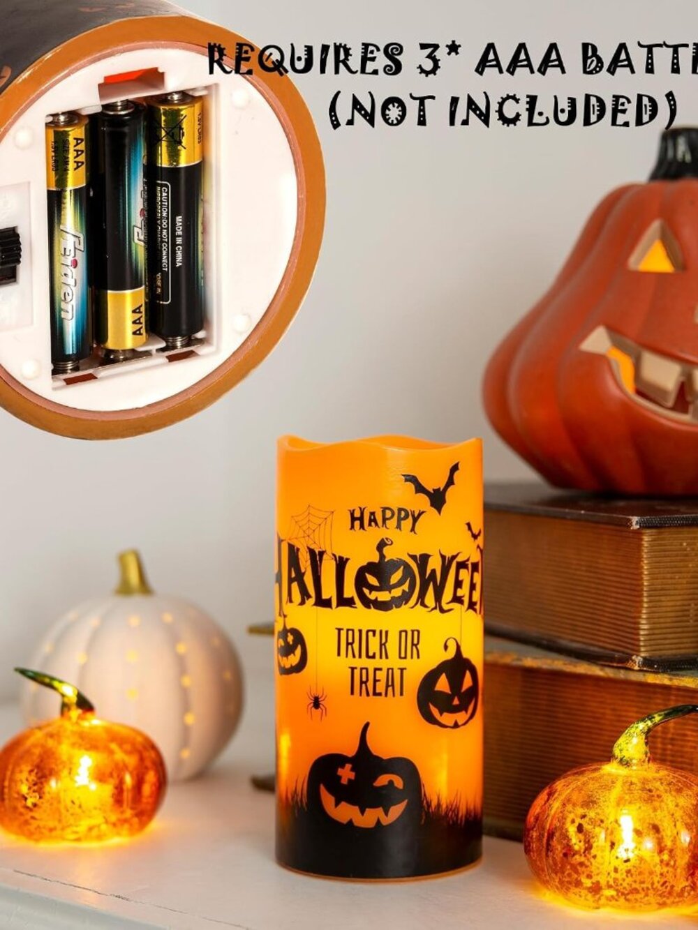Halloween Flameless LED Candles 3 Pack Real Wax Remote Timer Flickering Decor - Picture 5 of 5
